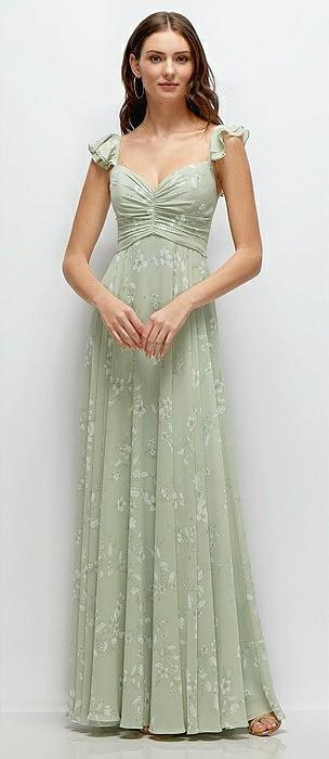 convertible ruffle strap chiffon maxi dress with full circle skirt