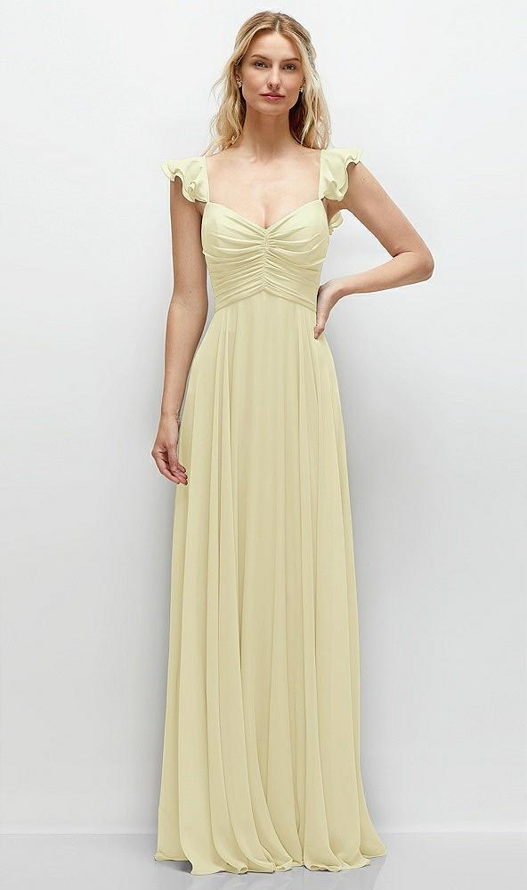 convertible ruffle strap chiffon maxi dress with full circle skirt