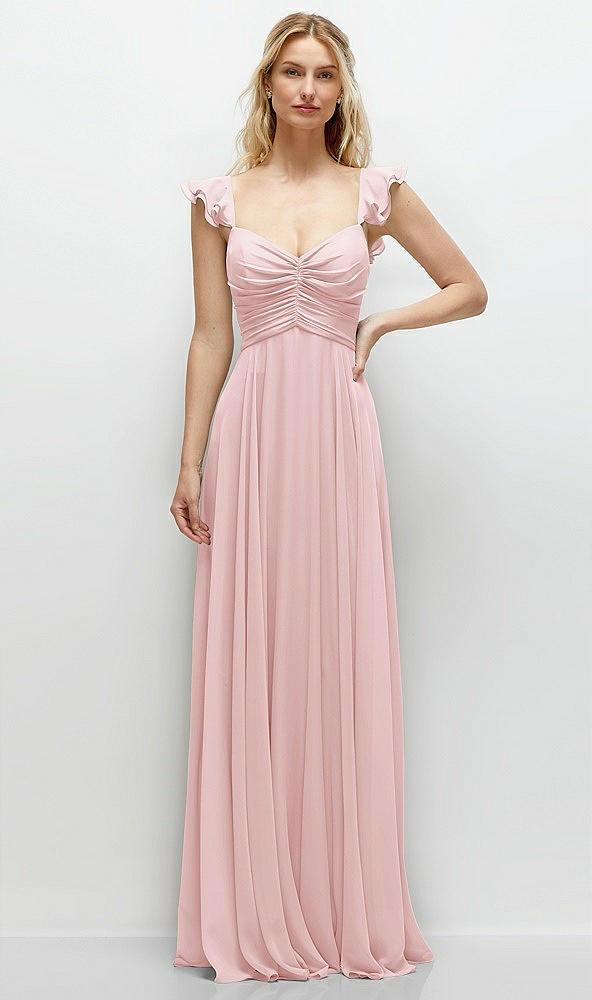 convertible ruffle strap chiffon maxi dress with full circle skirt