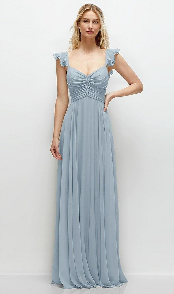convertible ruffle strap chiffon maxi dress with full circle skirt