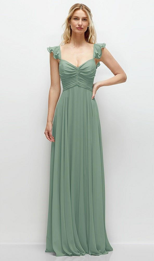 convertible ruffle strap chiffon maxi dress with full circle skirt