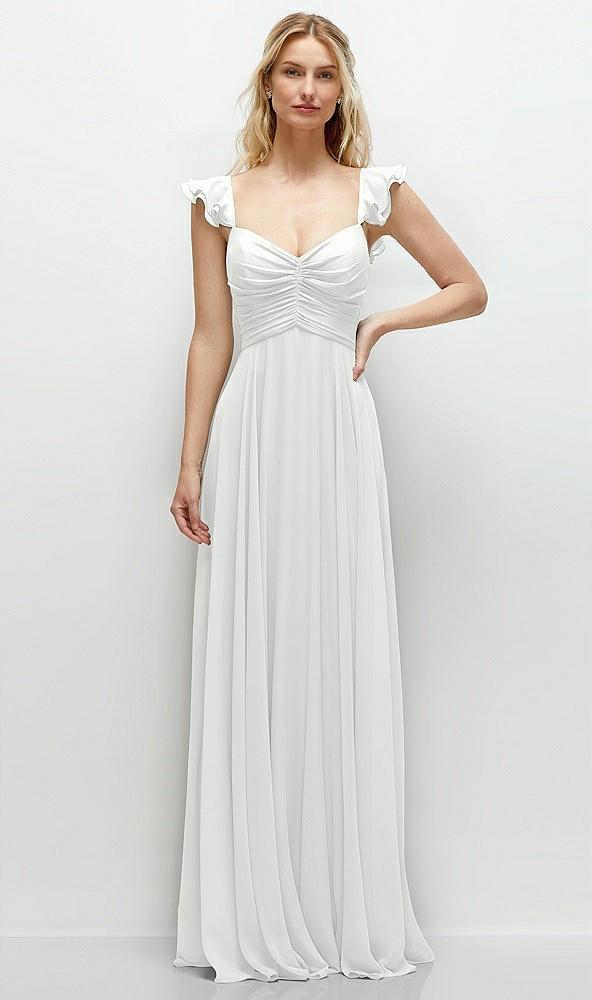 convertible ruffle strap chiffon maxi dress with full circle skirt