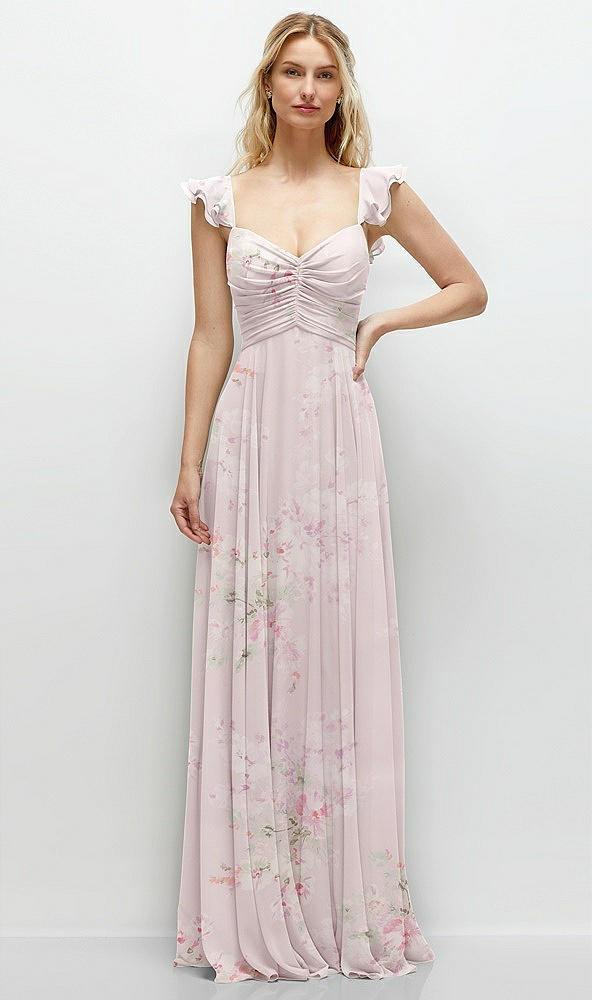 convertible ruffle strap chiffon maxi dress with full circle skirt