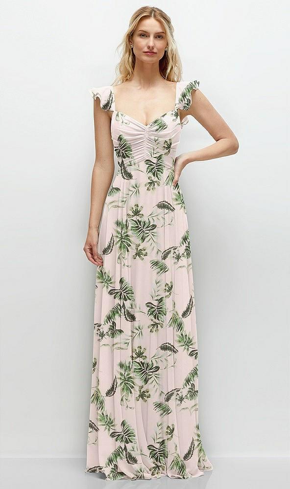 convertible ruffle strap chiffon maxi dress with full circle skirt