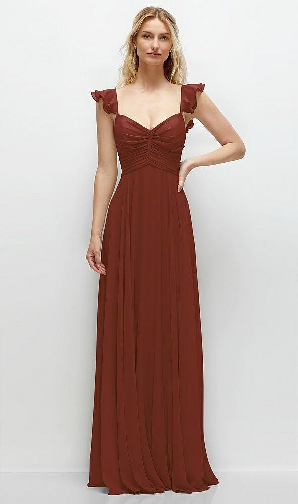 convertible ruffle strap chiffon maxi dress with full circle skirt