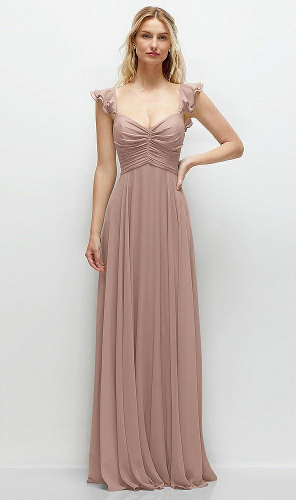 convertible ruffle strap chiffon maxi dress with full circle skirt