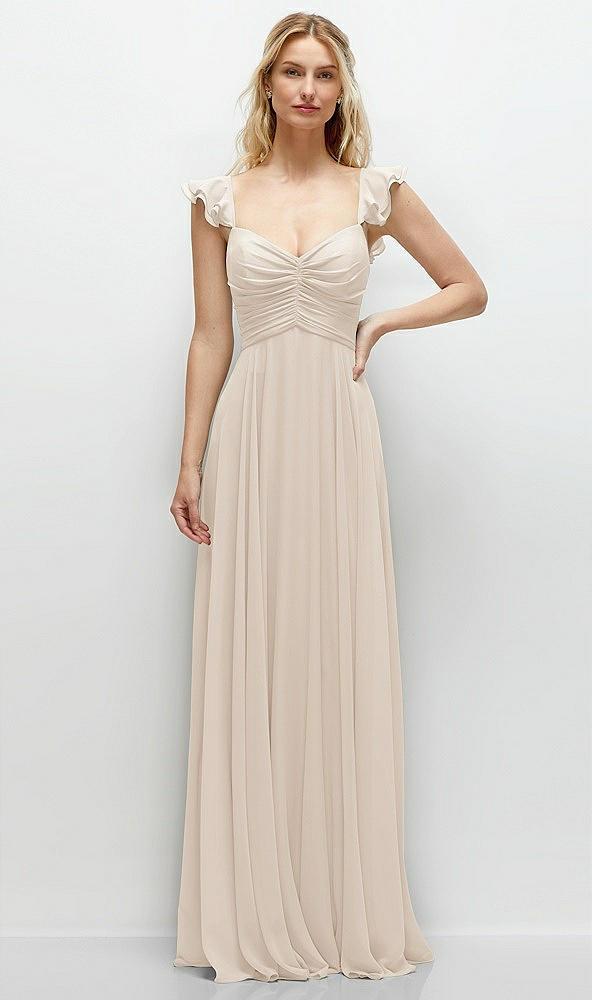 convertible ruffle strap chiffon maxi dress with full circle skirt