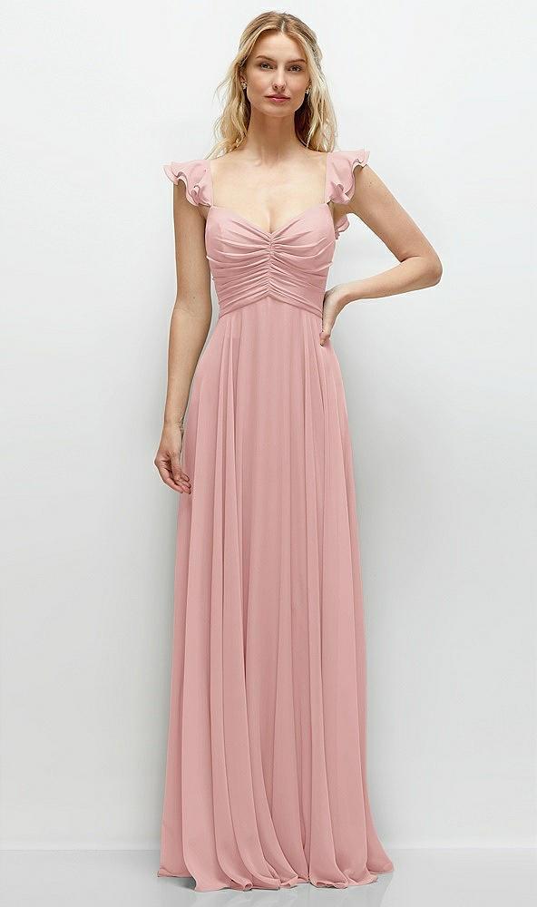 convertible ruffle strap chiffon maxi dress with full circle skirt