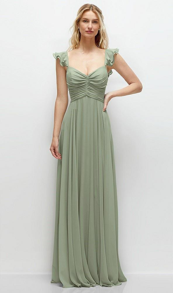 convertible ruffle strap chiffon maxi dress with full circle skirt
