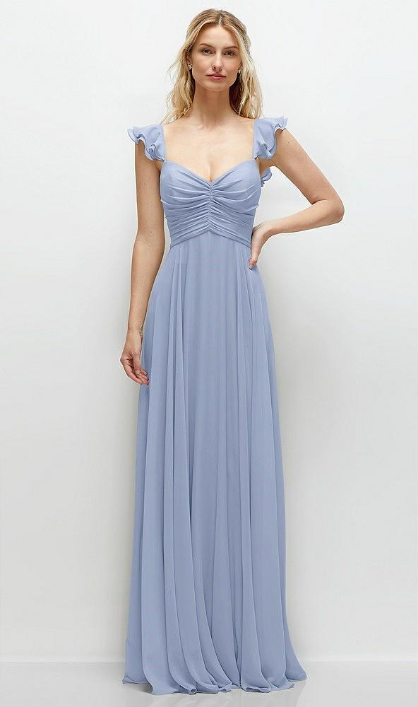 convertible ruffle strap chiffon maxi dress with full circle skirt