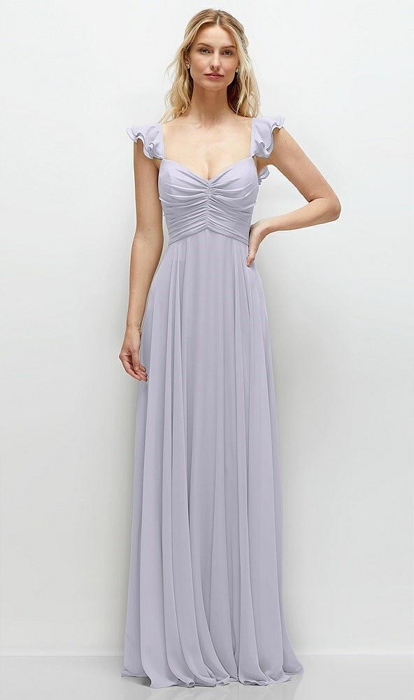 convertible ruffle strap chiffon maxi dress with full circle skirt