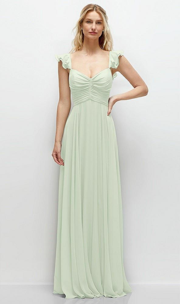 convertible ruffle strap chiffon maxi dress with full circle skirt