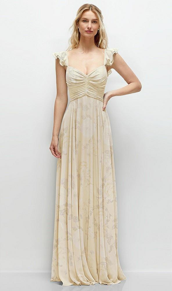 convertible ruffle strap chiffon maxi dress with full circle skirt