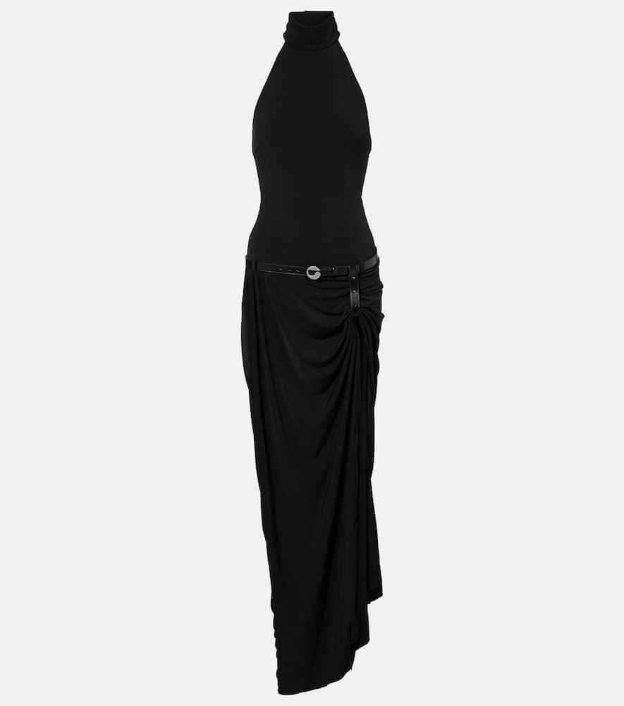 coperni belted asymmetric draped halterneck maxi dress