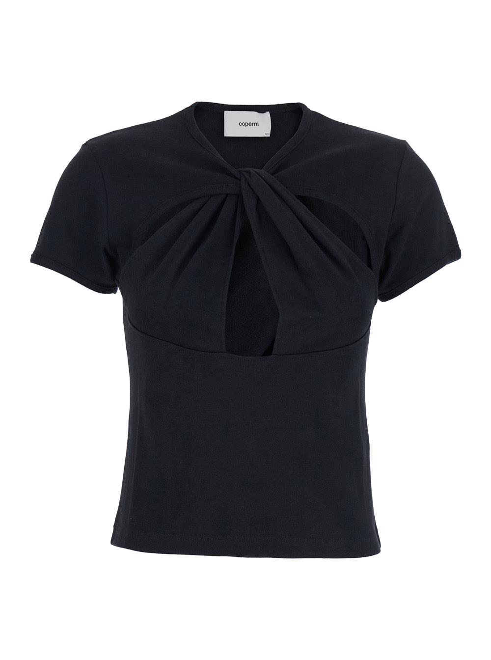 coperni black top with v neck and cut-out on the front in cotton woman