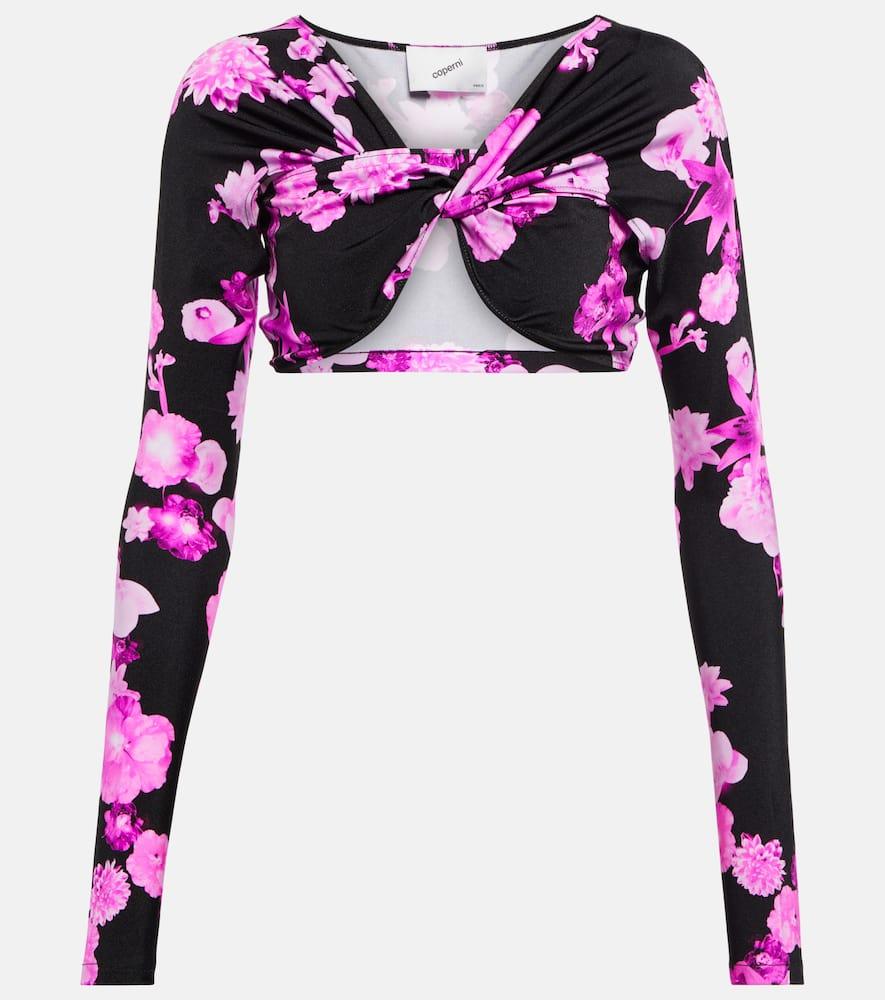 coperni floral cropped twisted jersey top