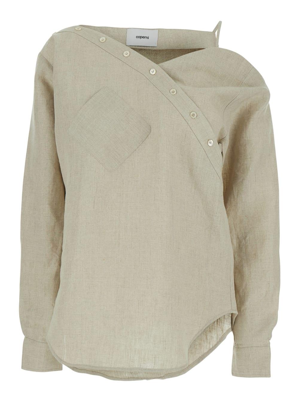 coperni heart beige shirt with asymmetrical buttoning and chest pocket in cotton woman