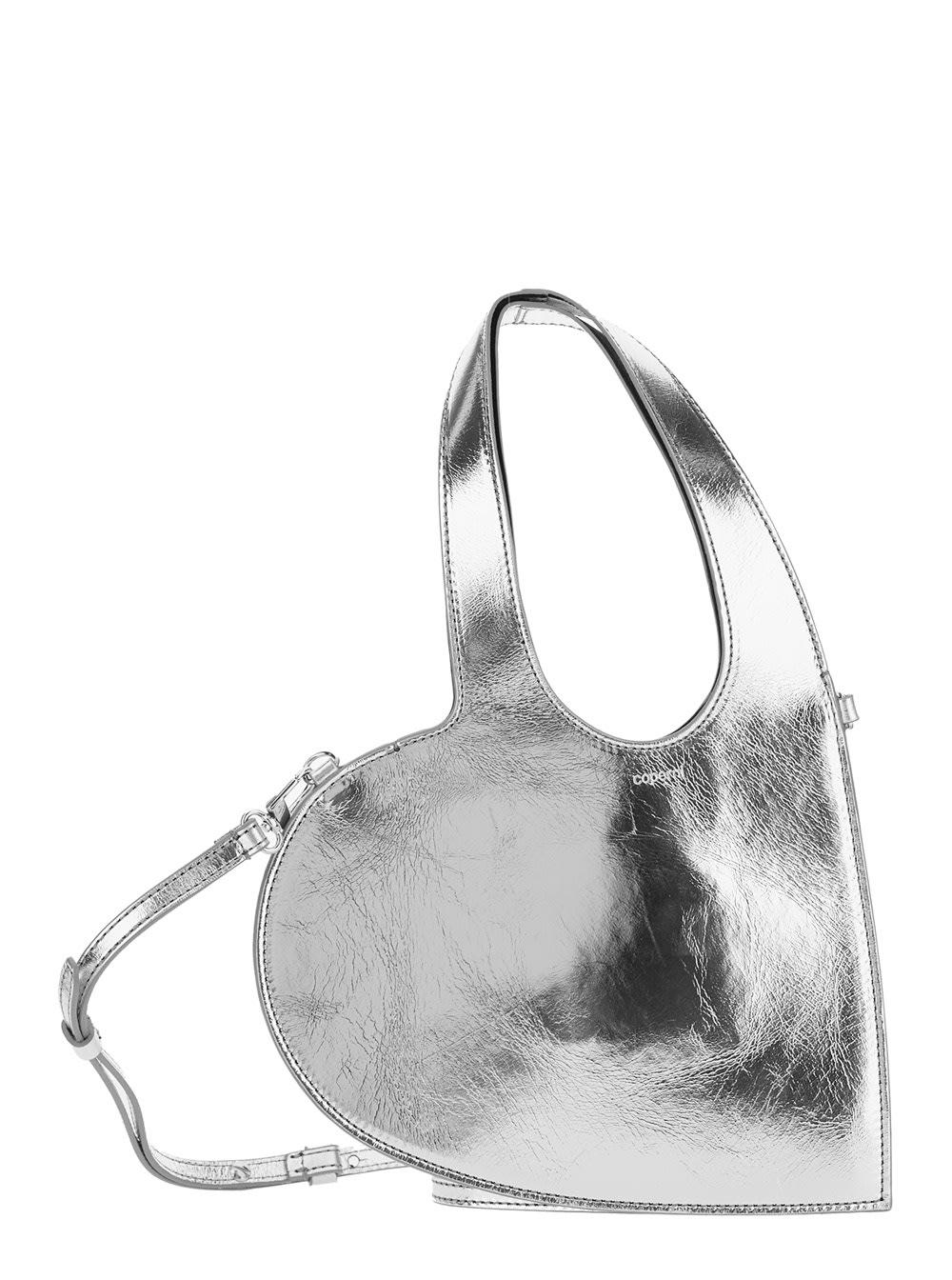 coperni heart heart-shaped metallic crossbody bag with logo lettering on the front and cut-out on the handle in leather woman
