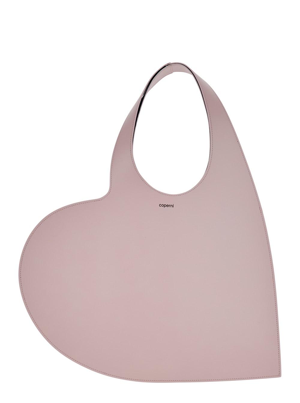 coperni heart pink shoulder bag with logo print in leather woman