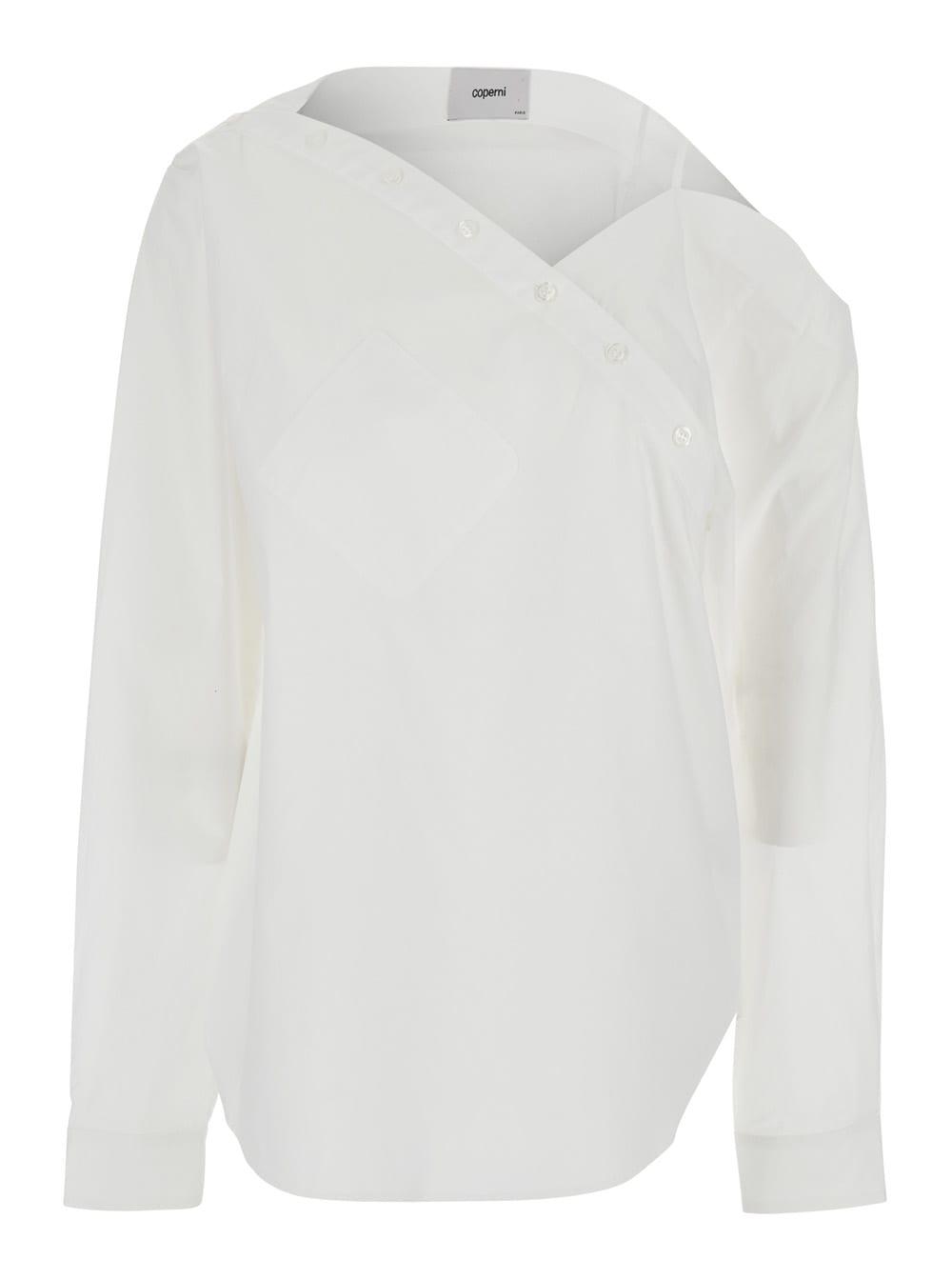 coperni heart white shirt with asymmetrical buttoning and chest pocket in cotton woman