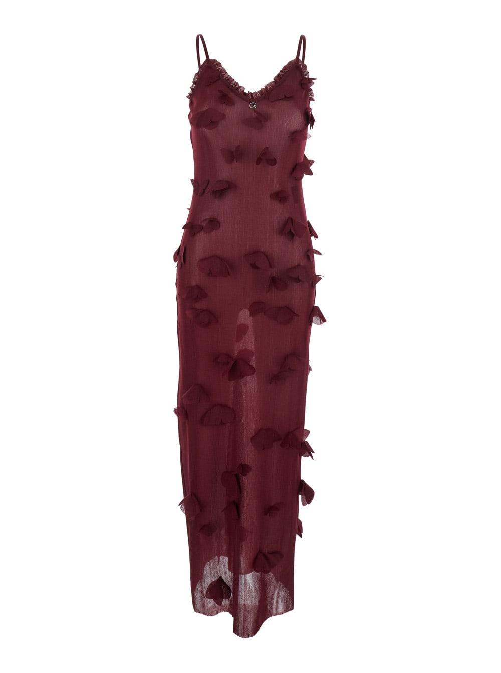 coperni red sleeveless midi dress with v neck and butterfly embellishments in tech fabric woman