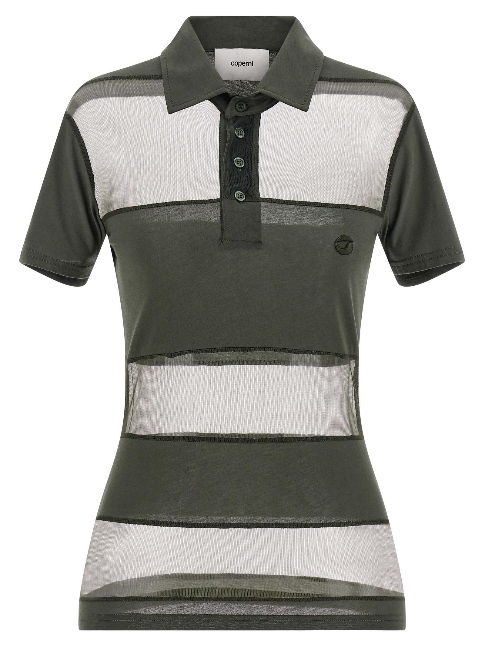 coperni sheer striped polo shirt green cotton polyamide elastane - women