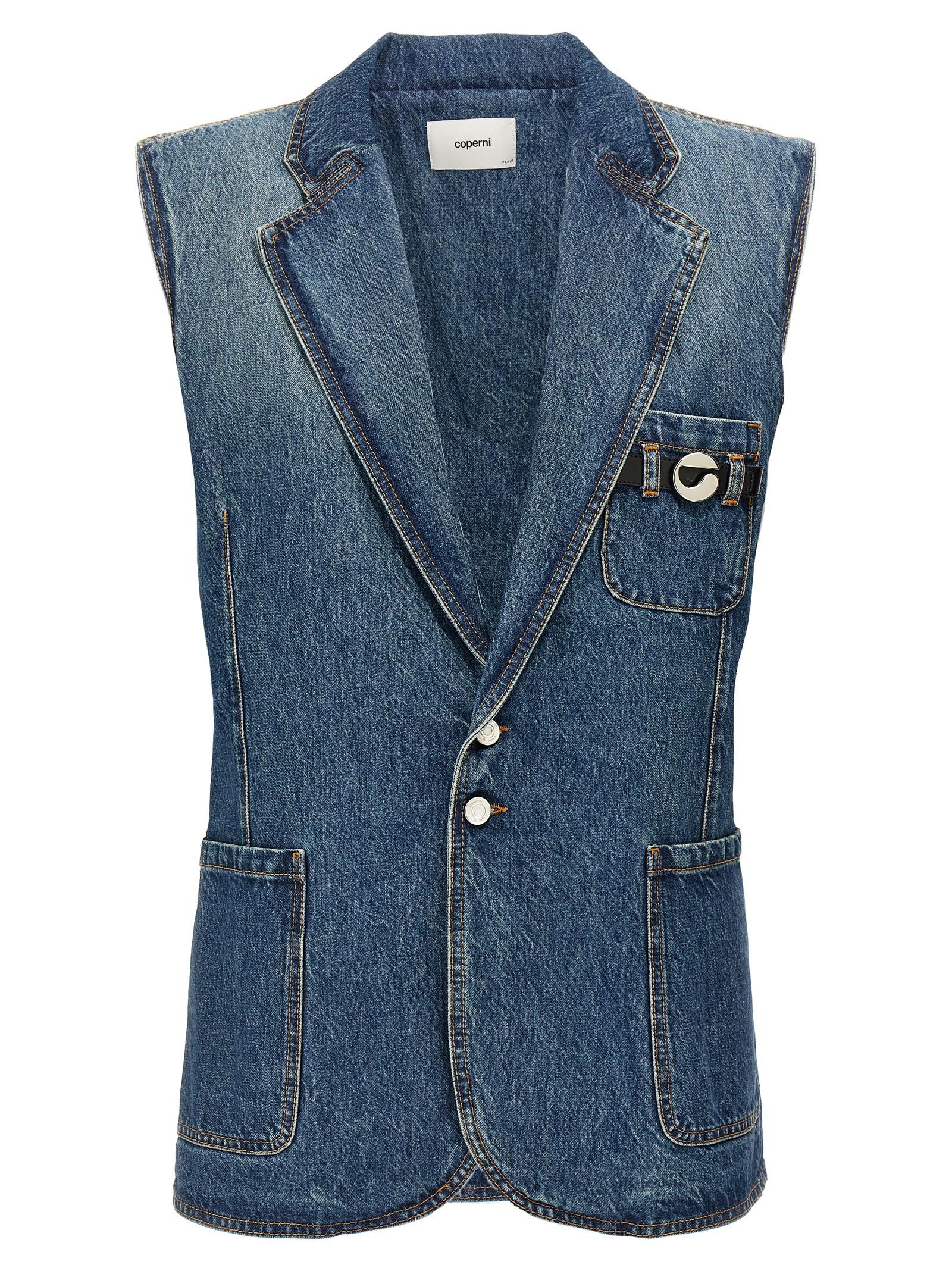 coperni strap vest blue cotton gilet - women