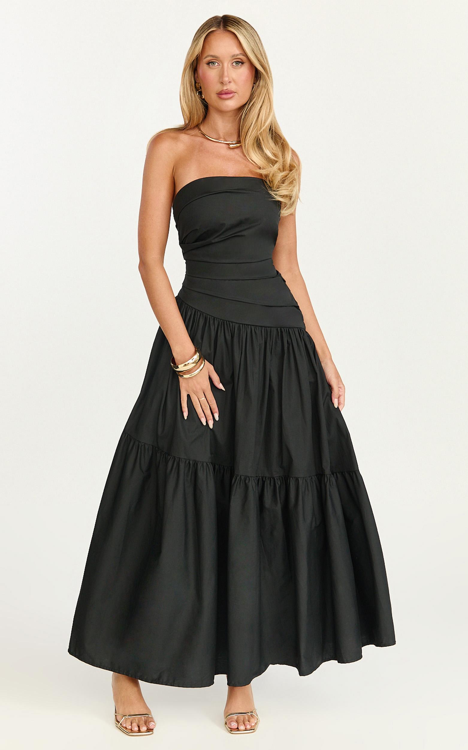 cora midi dress - strapless dress in black