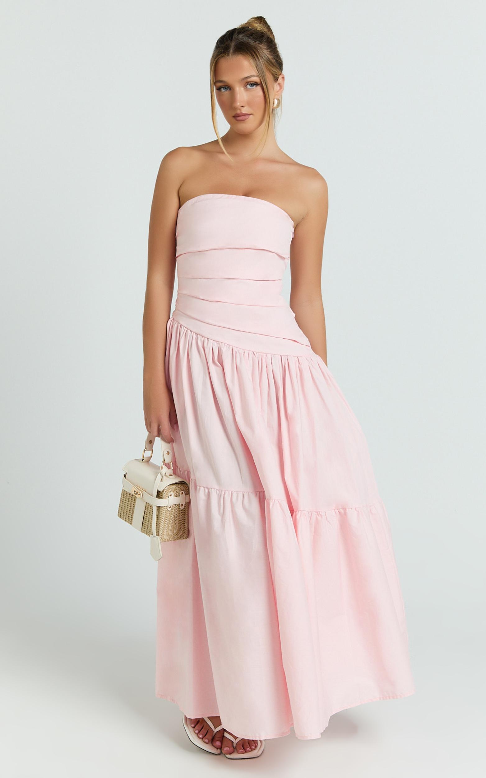 cora midi dress - strapless dress in pink