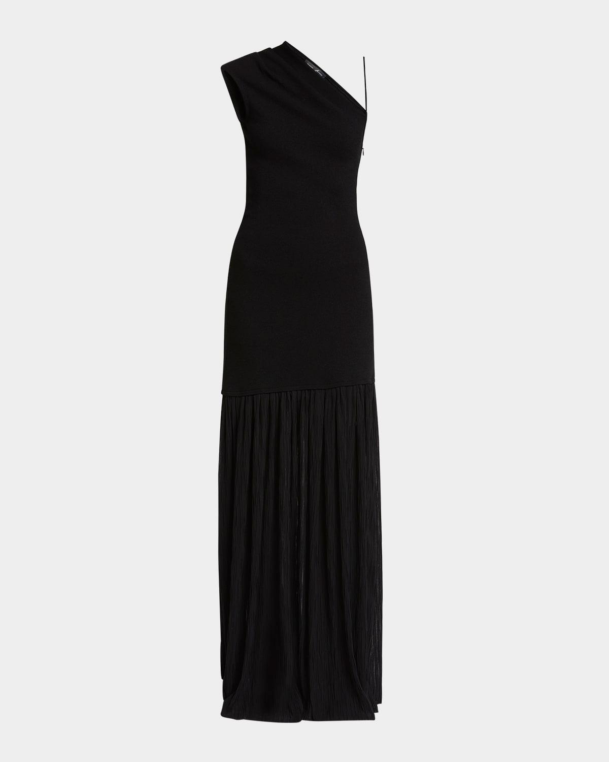 cora one-shoulder pleated crepe chiffon maxi dress