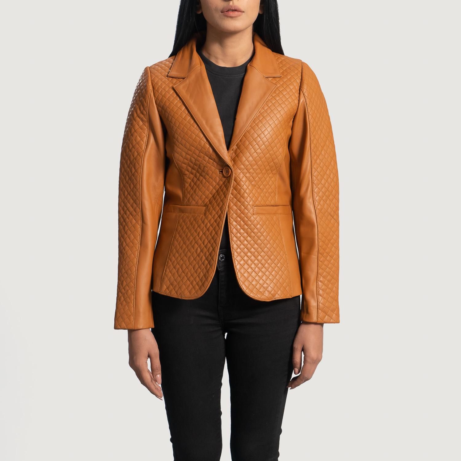 cora quilted brown leather blazer