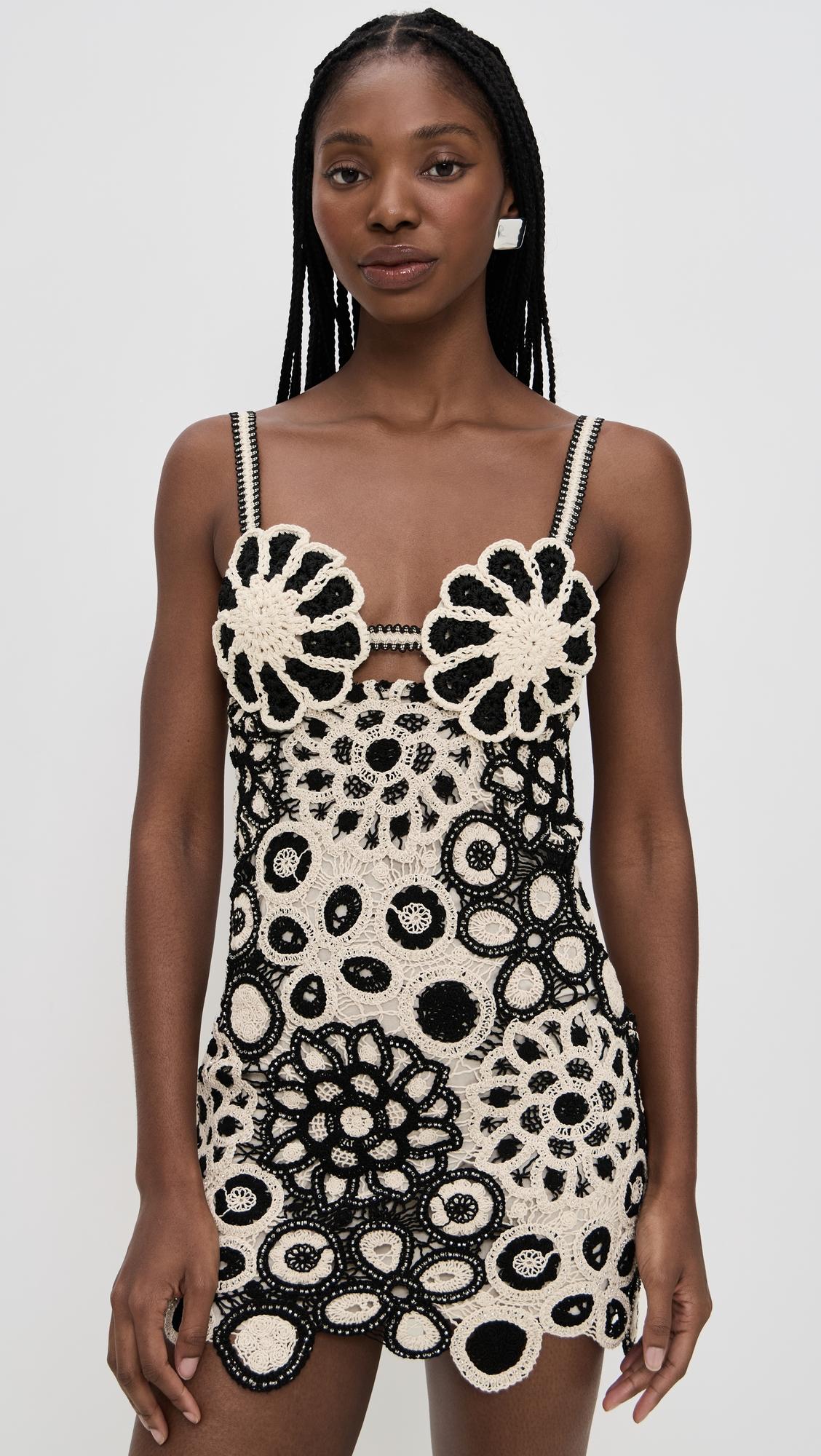 coral crochet mini dress