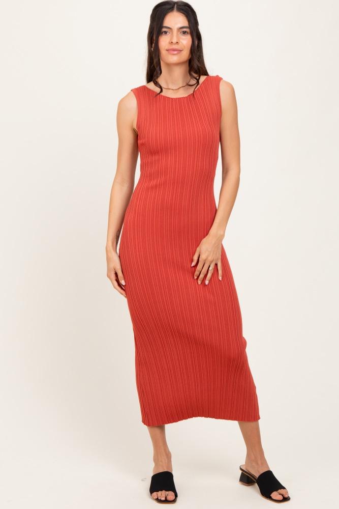 coral sleeveless ribbed maxi dress
