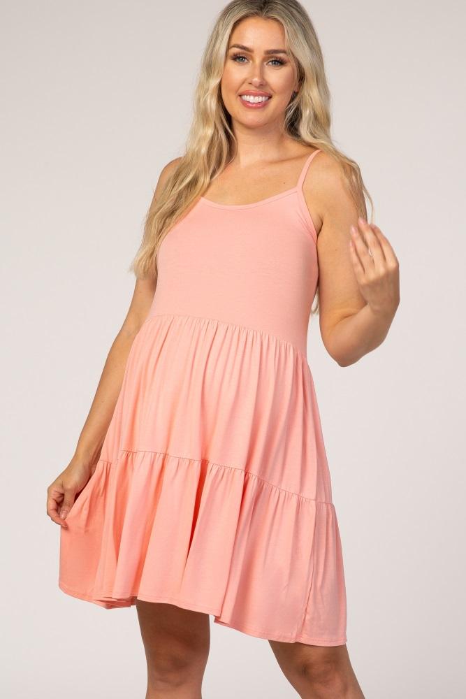coral tiered maternity tank dress