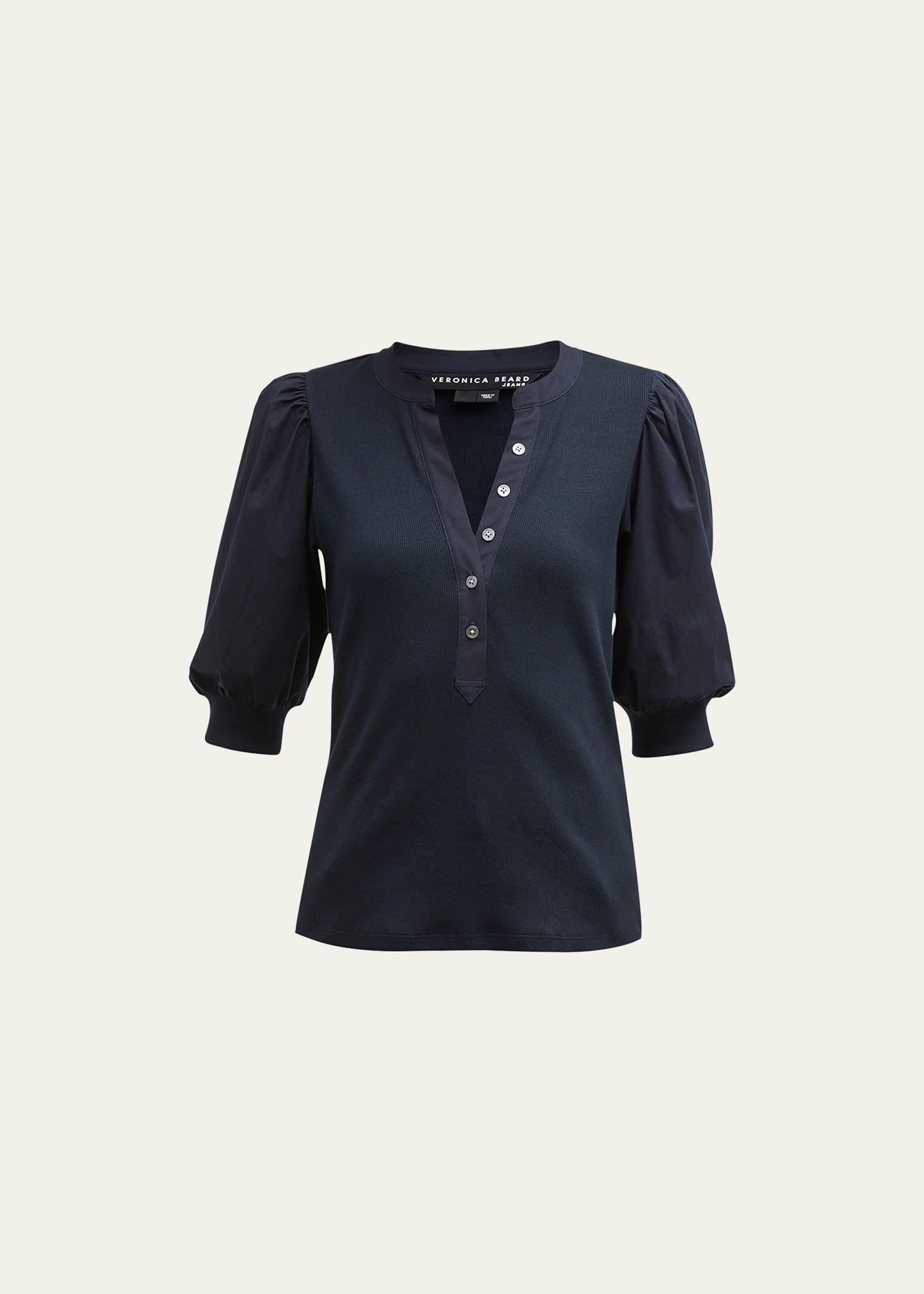 coralee puff sleeve button-front top