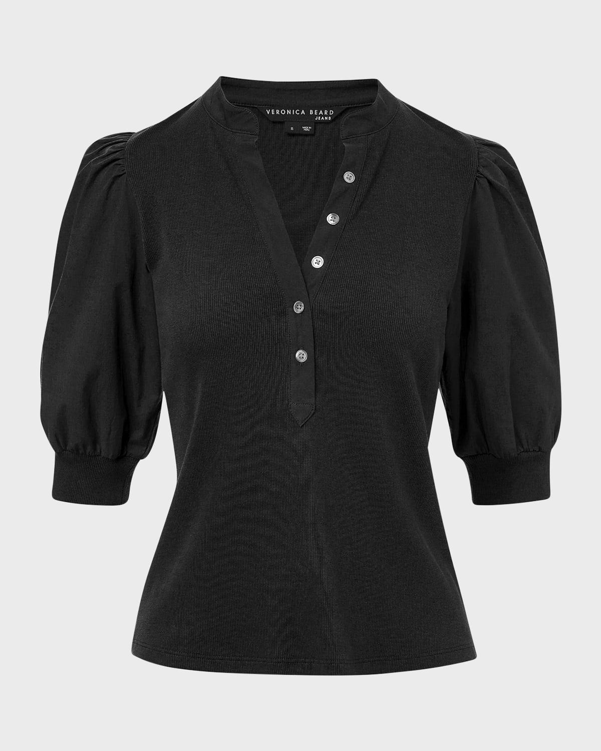 coralee puff sleeve button-front top