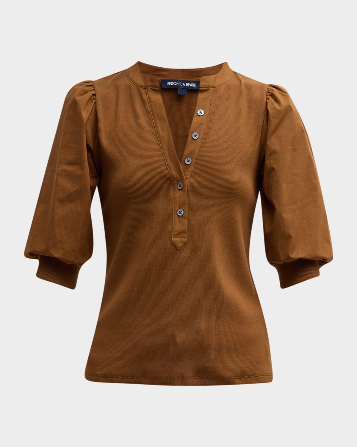 coralee puff sleeve button-front top