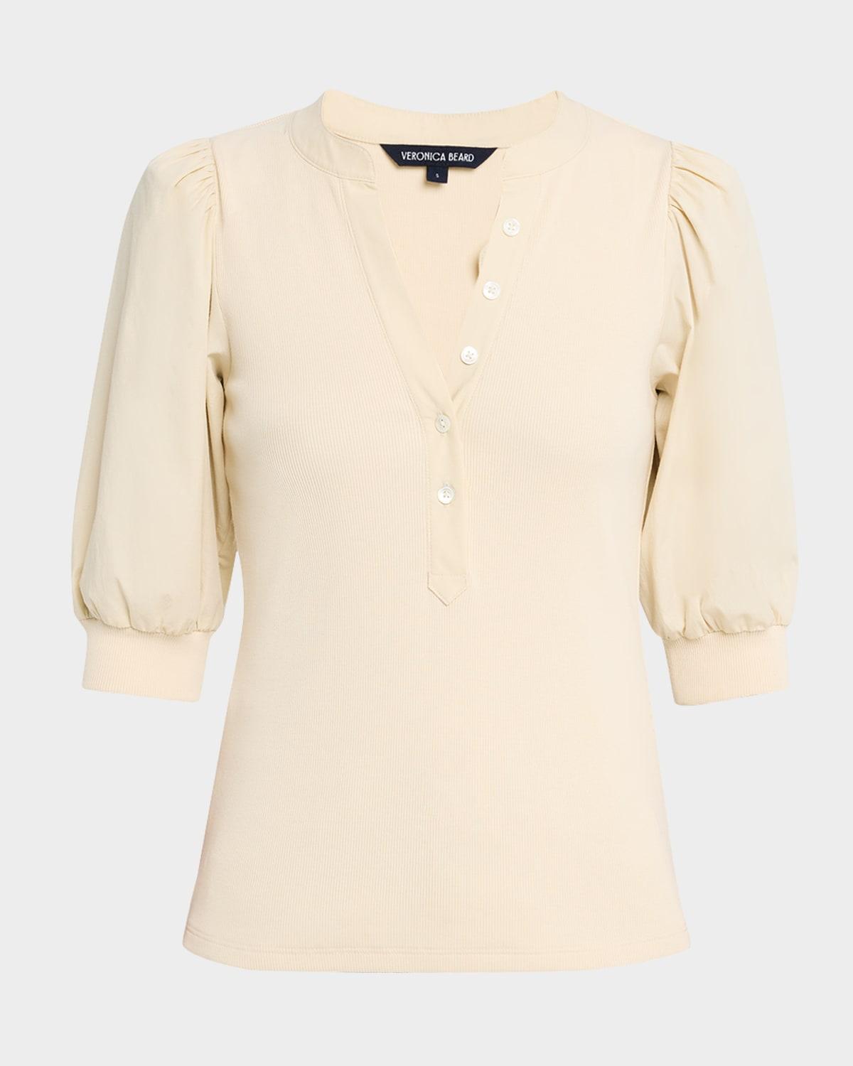 coralee puff sleeve button-front top