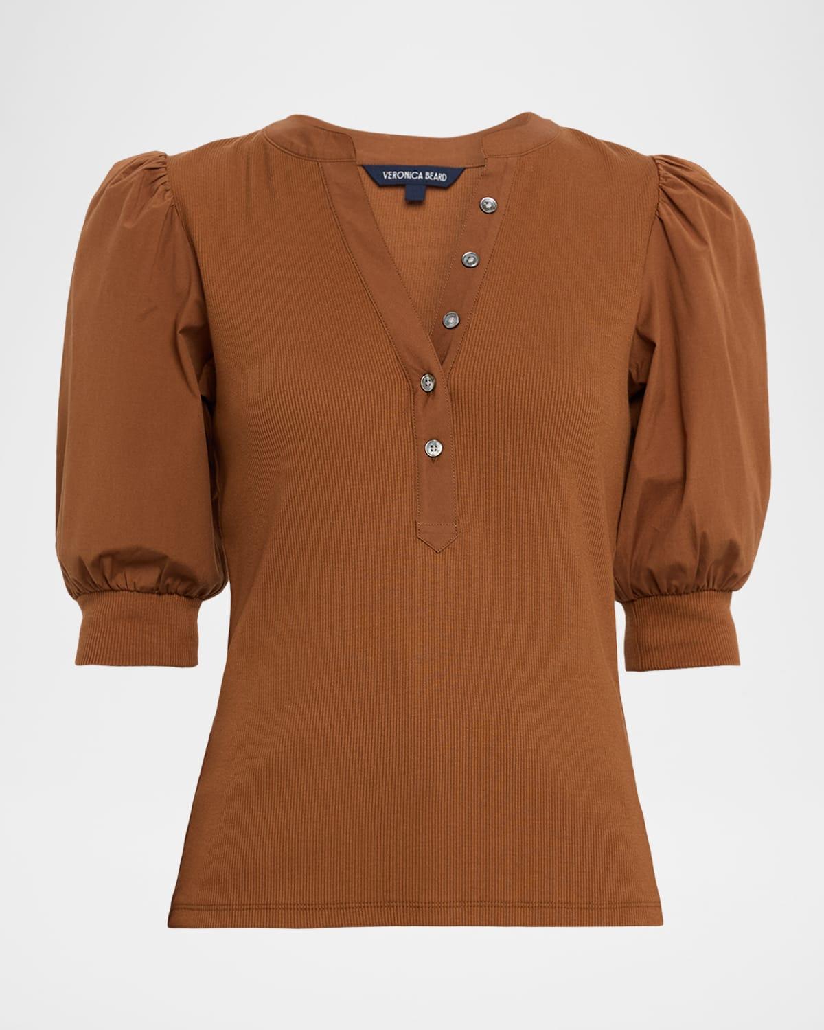 coralee puff sleeve button-front top