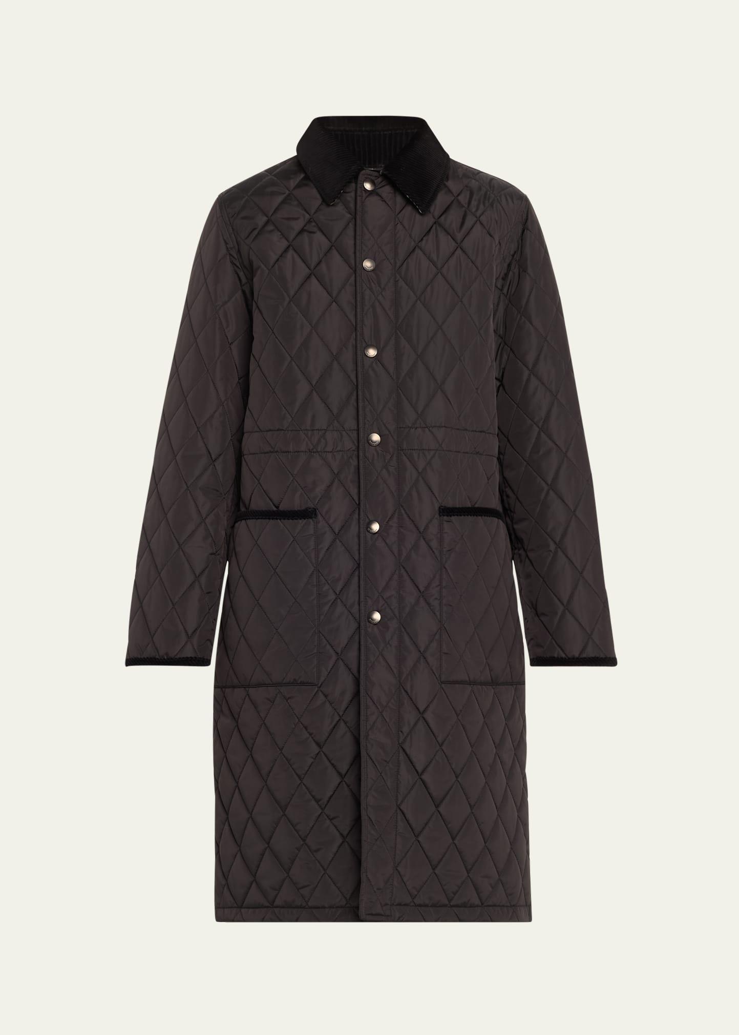 corduroy-collar quilted long jacket