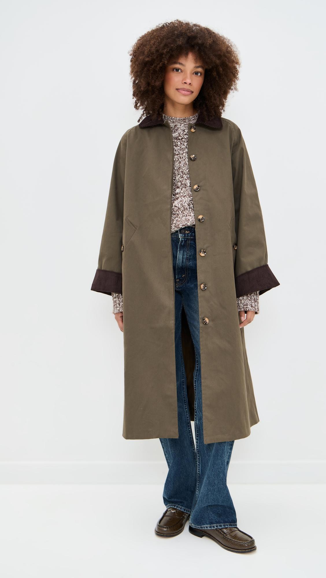 corduroy detail trench coat