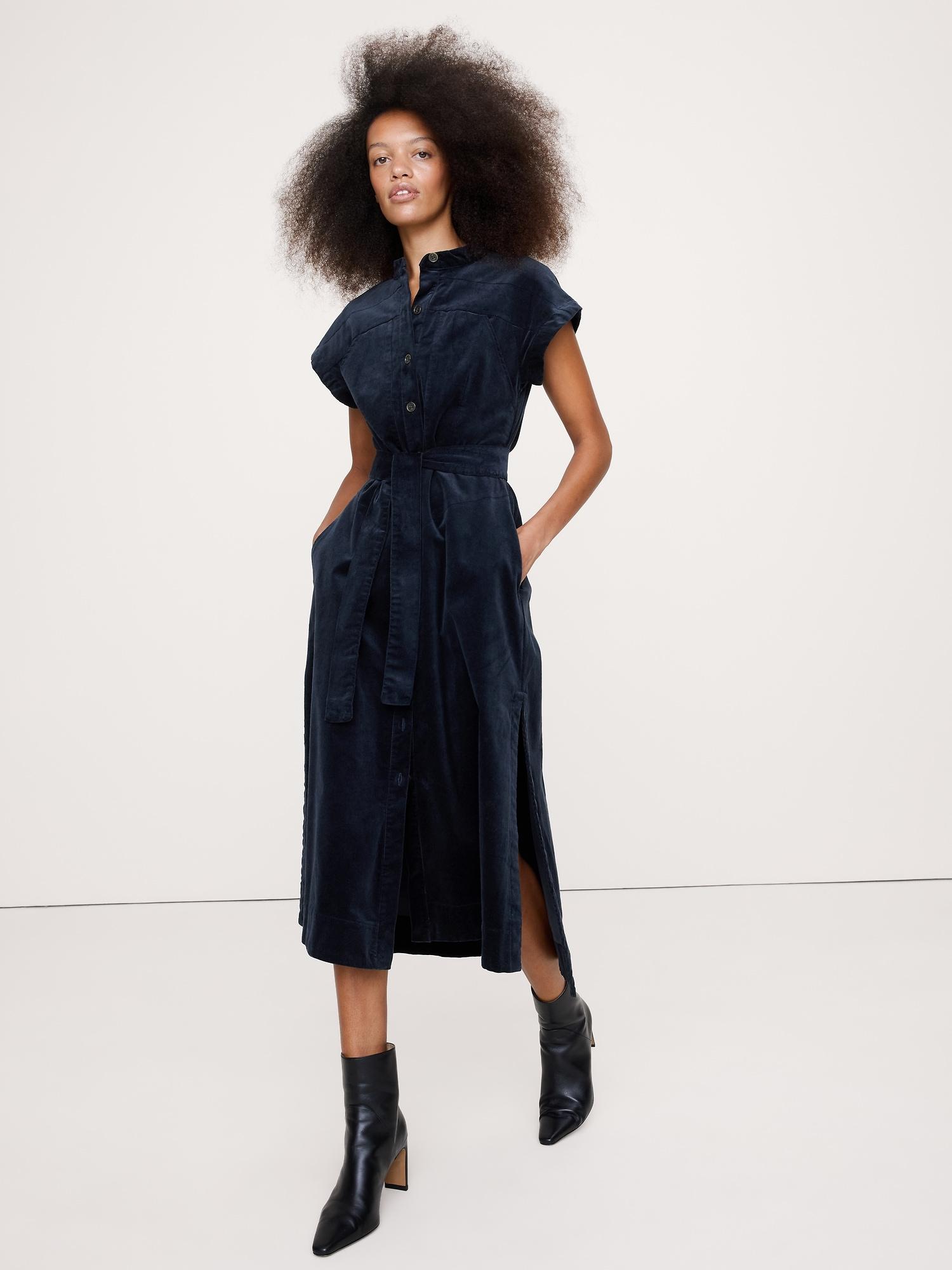 corduroy midi shirt dress