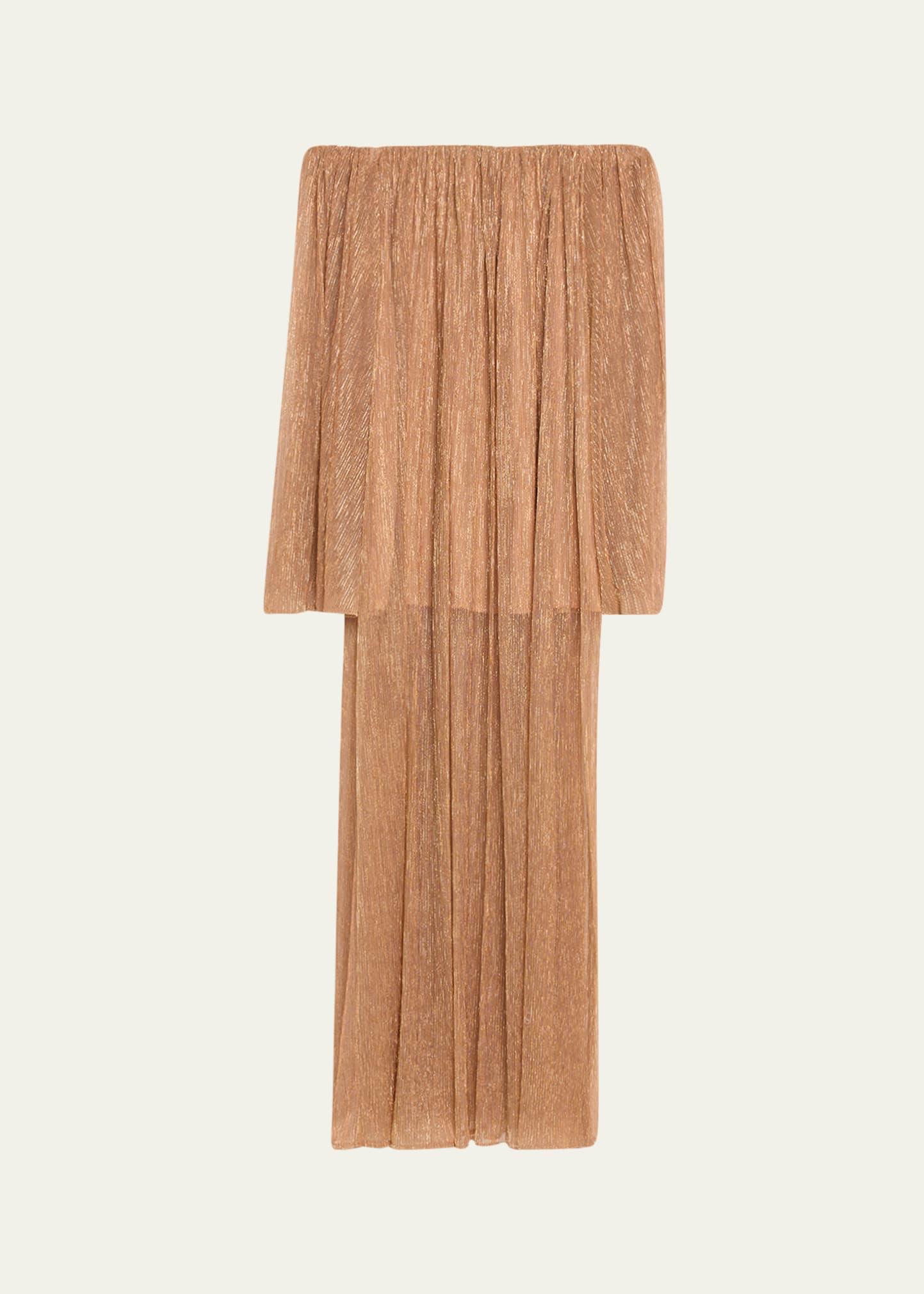 corinthia metallic off-shoulder gown