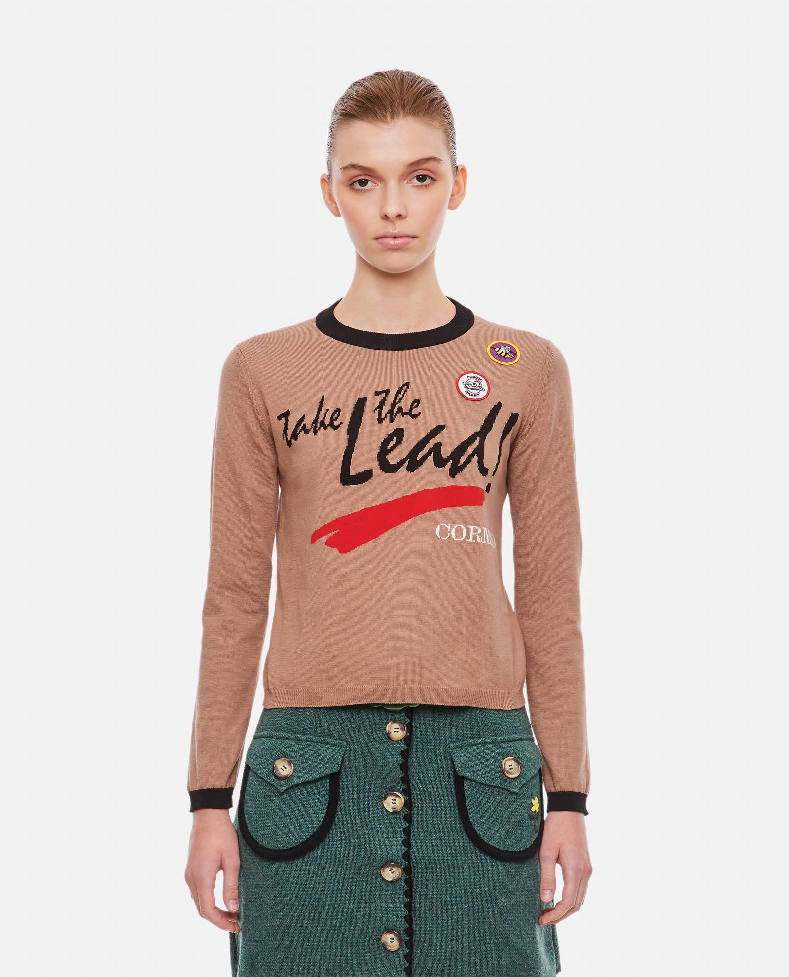 cormio long sleeve knitted t-shirt with intarsio motto