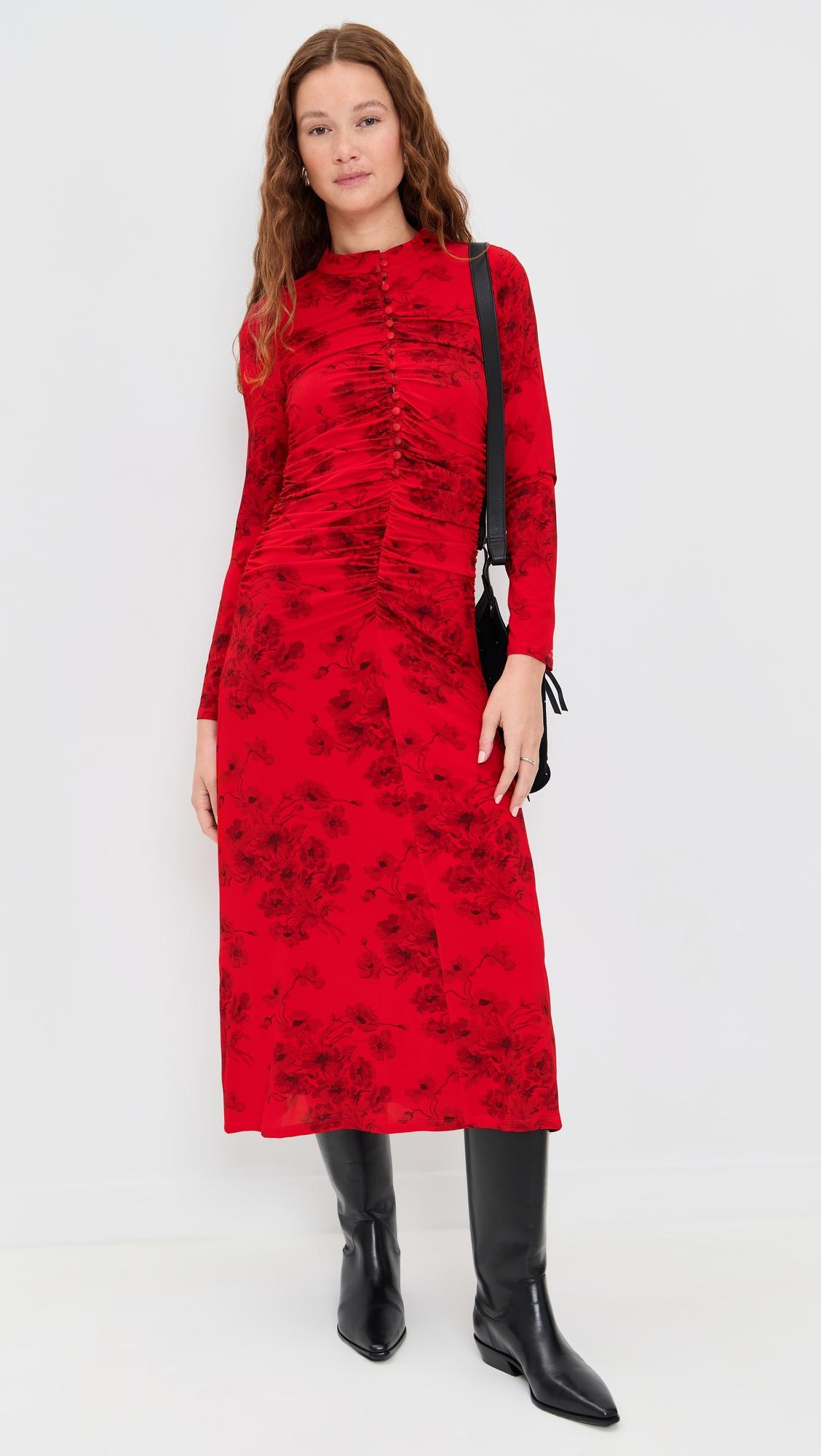 cornelia print long sleeve midi dress