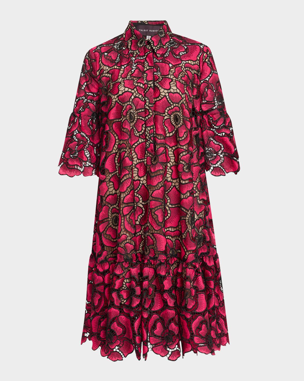 cornflower embroidered ruffle shirtdress