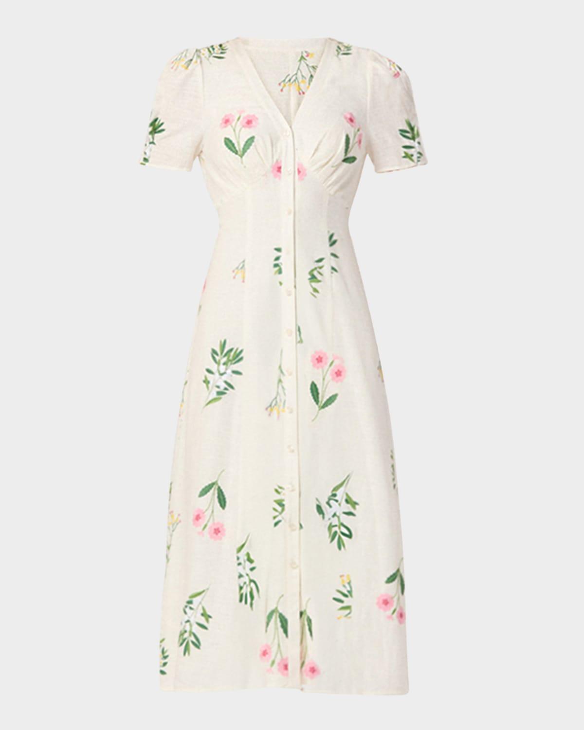 corrina floral-embroidered empire midi dress