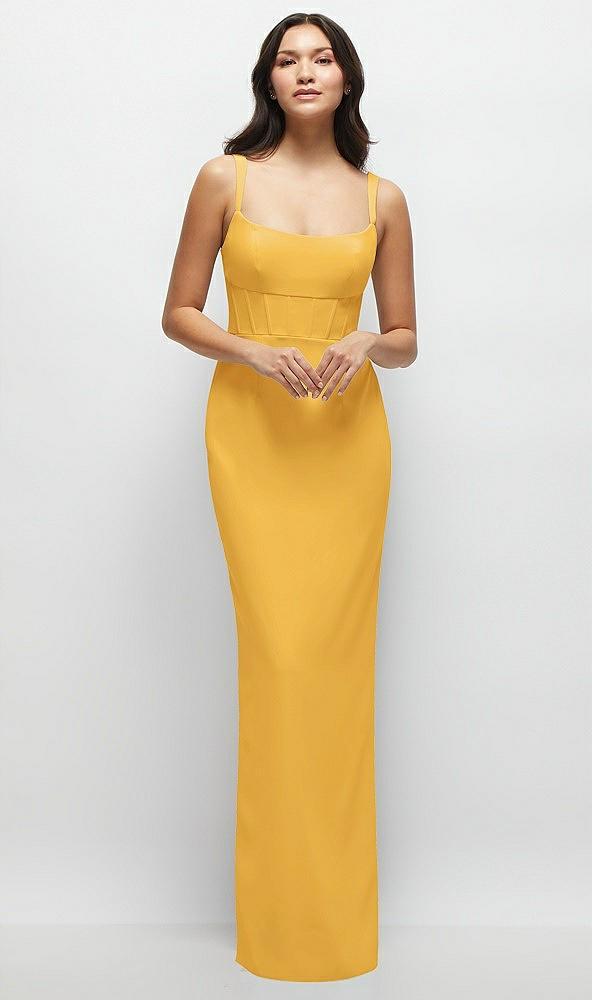 corset midriff crepe column maxi dress