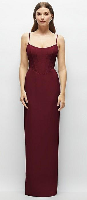 corset-style crepe column maxi dress with adjustable straps