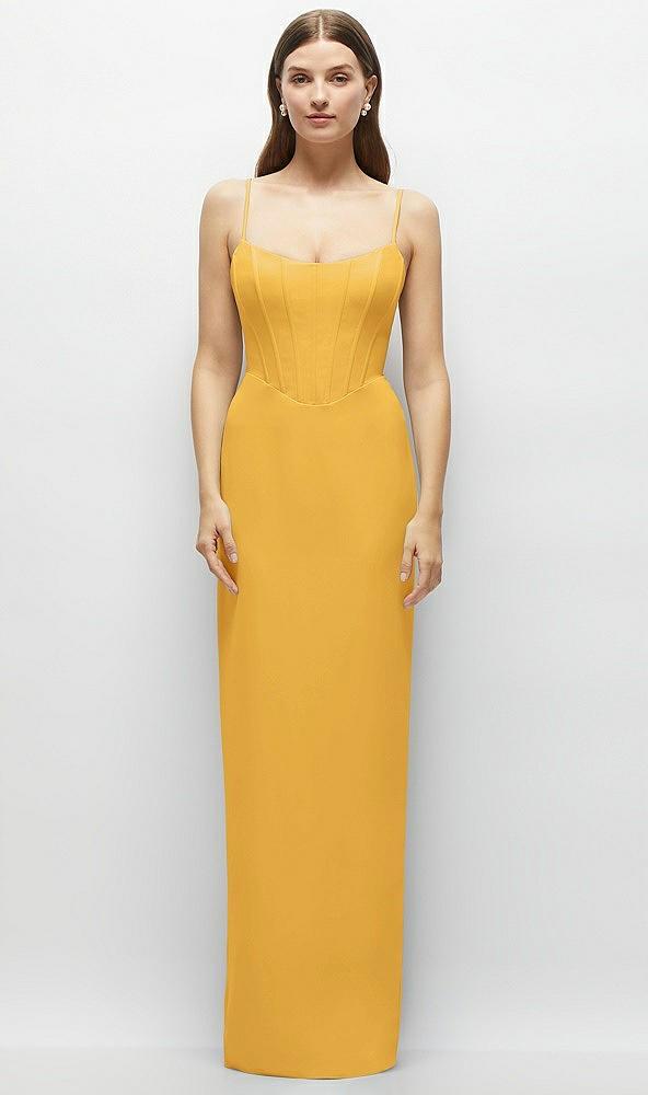 corset-style crepe column maxi dress with adjustable straps